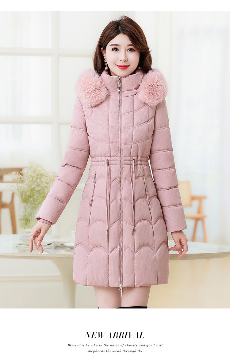 Women's Mid-length Down Jacket With Fur Collar Slim Fit Winter Coat_voghion.com