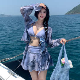 超仙晕染分体泳衣女比基尼三件套2025新款大码胖mm性感辣妹度假风