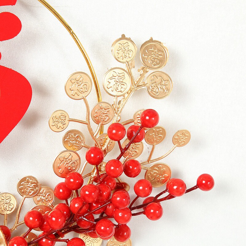 春節の祝福の花輪は、新築祝いやホリデーリビングルームの装飾用品、模擬葉と赤い果物の装飾ドア吊り下げにカスタマイズできます。|undefined