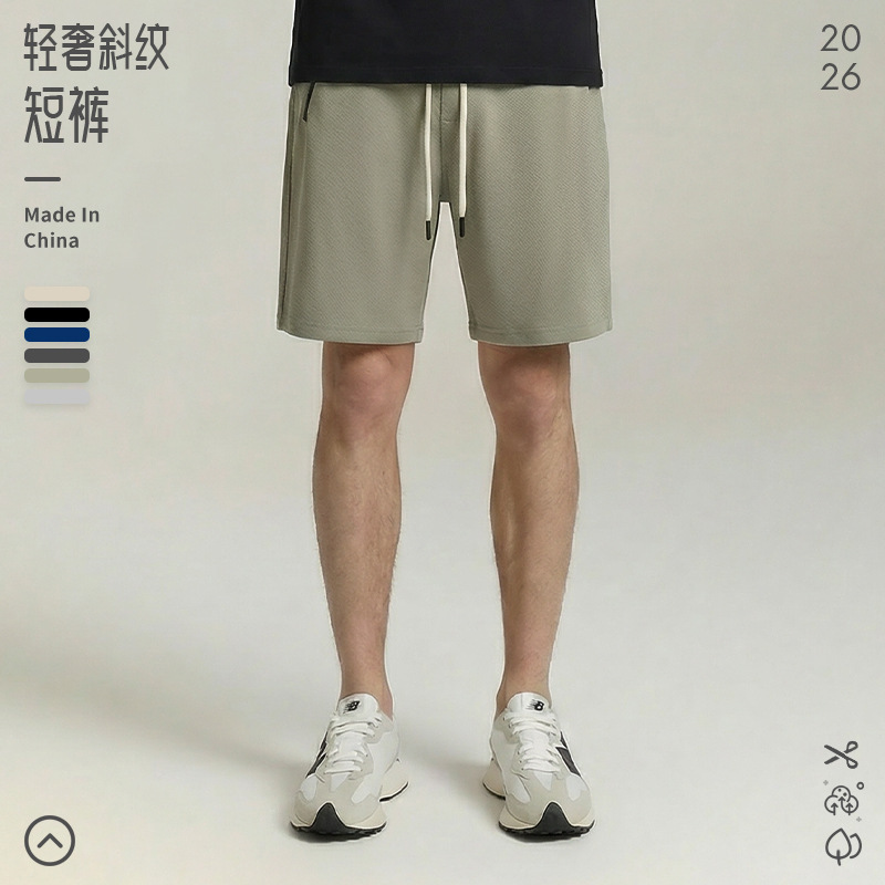 6 Colors Heavy Summer Light Luxury Twill Knitted Japanese Style Fake Zipper Sports Drawstring Five-point Casual Sweatpants Shorts for Men