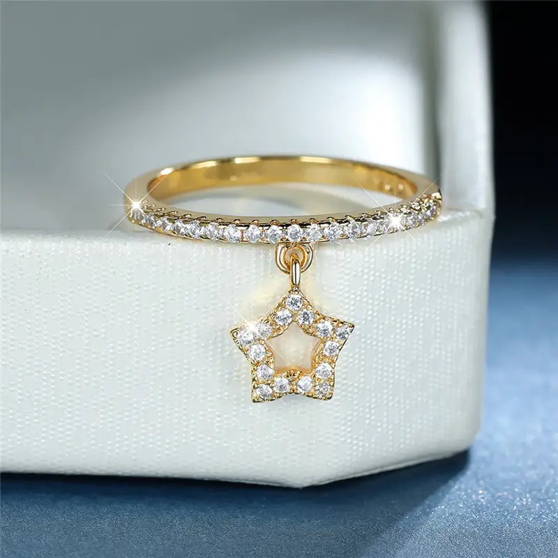 5g Weight Zircon Inlay Material Rings Classification 10, 5 Ring Size 1 Piece Quantity Casual, Daily, Shopping Occasion Copper Material Geometric, Star Pattern All Seasons Season Women's Gender Elegant, Modern Style Style Wholesale Jewelry Elegant Modern Style Geometric Star Copper Zircon Rings 5