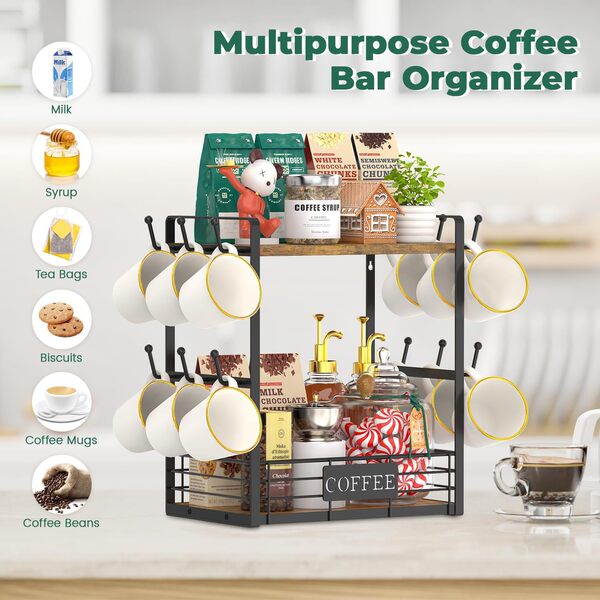 Kitchen storage placement coffee bar station organizer mug rack…