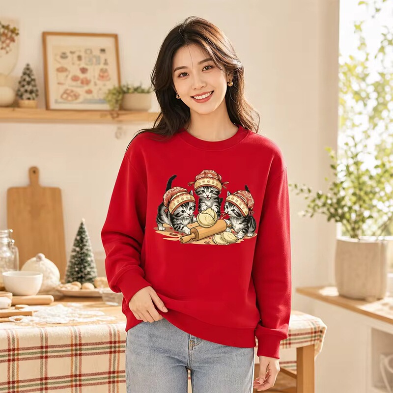 Women's Autumn Winter Warm Sweatshirt Cute Cat Baking Graphic Long Sleeve Pullover Harajuku Aesthetic Christmas Holiday Outfit Women's Autumn Winter Warm Sweatshirt Cute Cat Baking Graphic Long Sleeve Pullover Harajuku Aesthetic Christmas Holiday Outfit