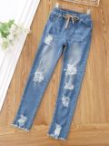 Эластичные джинсы, леггинсы, штаны, европейский стиль, детская одежда, подходит для подростков, в обтяжку, на шнурках