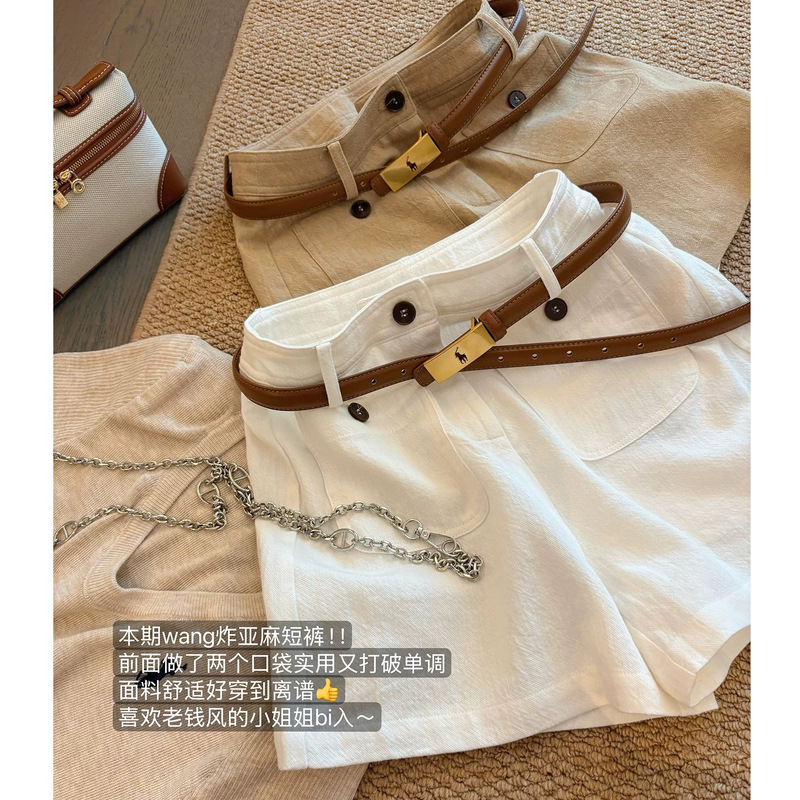 White Old Money Style Linen Shorts for Women 2026 New Summer Wear High-End Simple Versatile Casual Wide-Leg Pants White Old Money Style Linen Shorts for Women 2026 New Summer Wear High-End Simple Versatile Casual Wide-Leg Pants