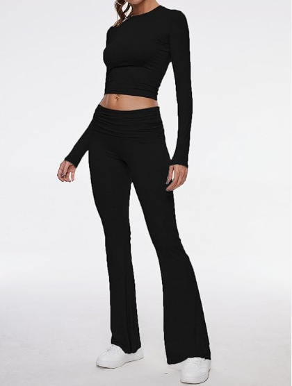 336g Weight Long Sleeve Sleeve Length Spandex, Polyester Fabric Type Pant Co-ord Set Sets Type 2 Pieces Set Quantity Holiday, Daily Occasion Round Neck Neckline Slim Fit Type Solid Color Pattern Summer, Spring Season Women's Gender Streetwear Style Holiday Daily Women's Streetwear Solid Color Spandex Polyester Pant Co-ord Set Pants Sets 15