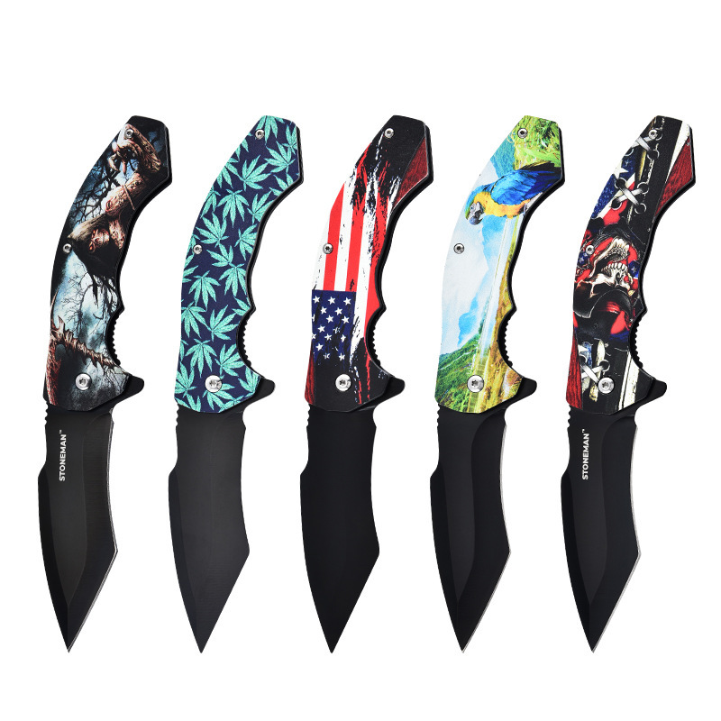 跨境新款多功能不锈钢折叠刀野外露营直刀加厚一体求生随身刀