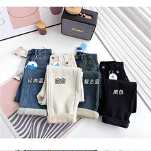 7085#2025冬季新款 水貂绒厚绒宽松垮裤 高腰弹力哈伦牛仔裤女