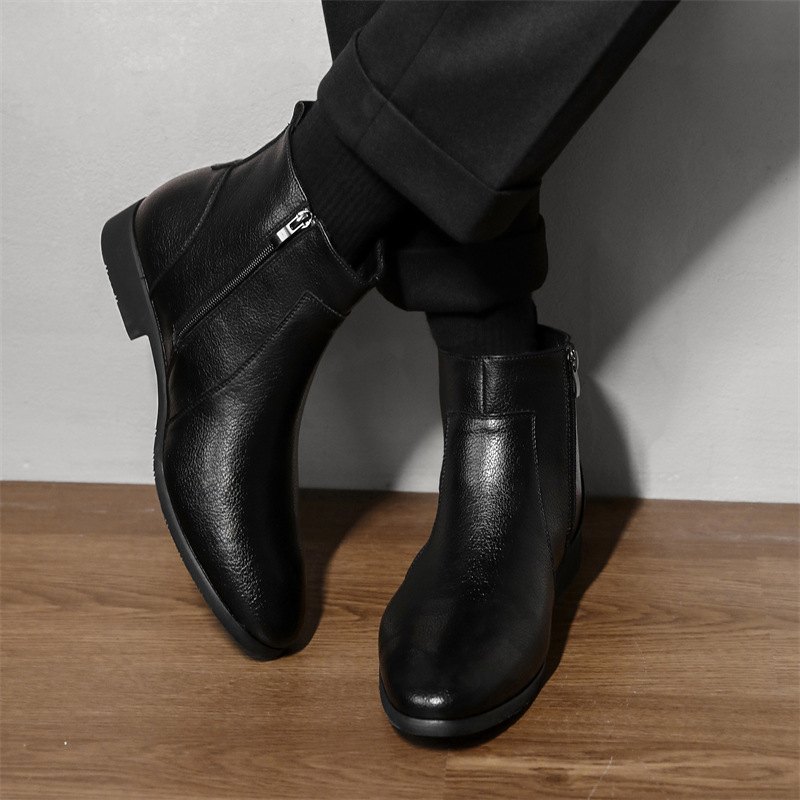 Herrläderstövlar slim fit med dragkedja för business_voghion.com