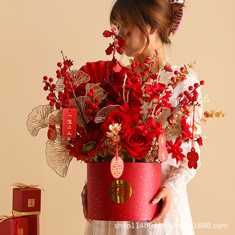 Wedding bouquet woman's accompanying floral ornaments engagement fake flower lucky bucket New Year's Day artificial flower ornaments New Year's Day flower decoration