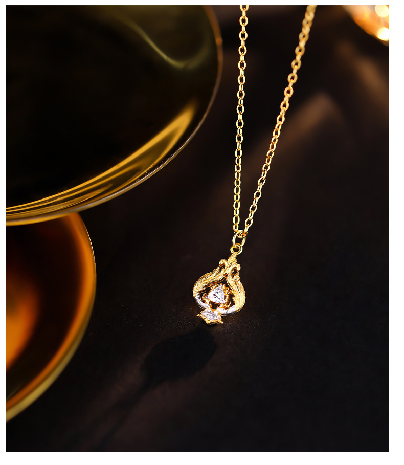 Collana in argento sterling retrò leggera di lusso con zirconi, stile ins, pendente con separazione avanzata dei colori, catena per il collo_voghion.com