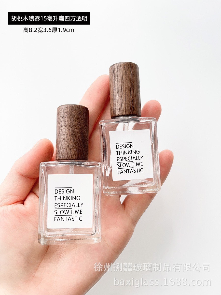 Walnut 15ml flat square transparent (1 piece)