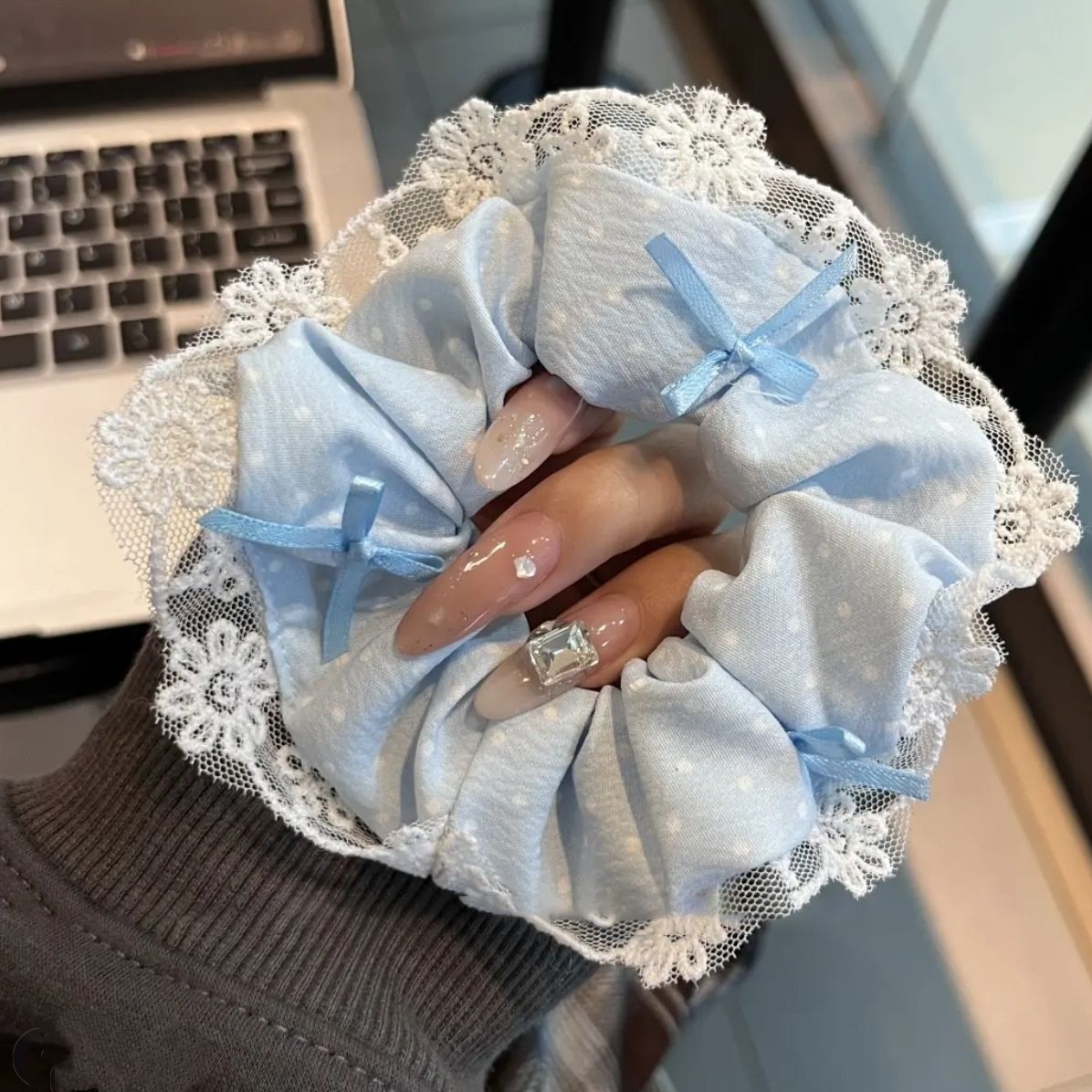 Nuevo encaje coreano anillo de cabello de alto nivel anillo de cabello de niñas cabeza de cuerda de arco flotante cuerda de cabello tocado