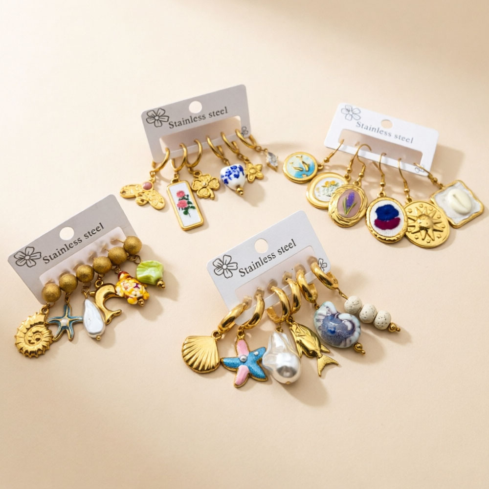 Diseño único retro nicho de alta sensación pendientes de acero inoxidable flores animales pendientes irregulares joyas de lujo ligero