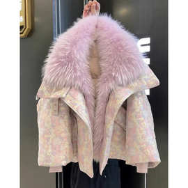 高级感提花毛领保暖羽绒棉外套女2024年冬季新款气质富家千金棉袄