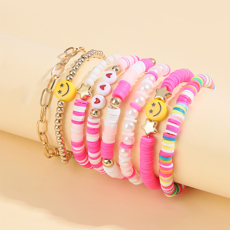 1 Set Fashion Star Smiley Face soft clay Beaded Womenu0027S Bracelets