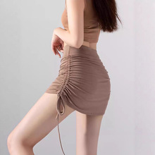 高级感可调节抽绳褶皱包臀短裙女夏装高腰显瘦棕色半身裙一步裙子