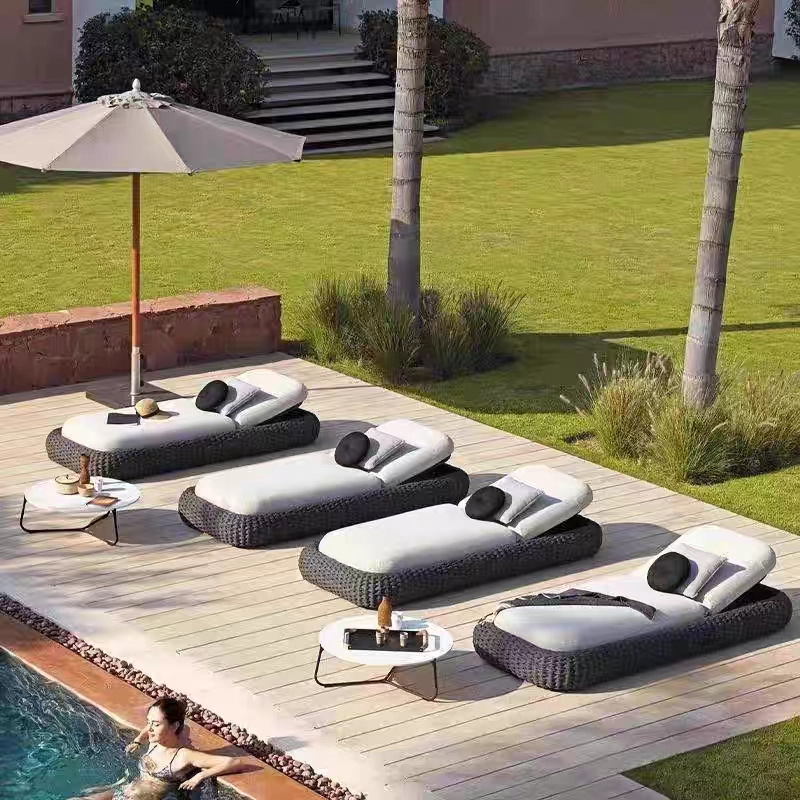 Cama de ocio al aire libre patio de alta gama trenzado perezoso club al aire libre villa piscina sillón de playa