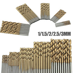 50pc high speed steel titanium plated mini twist drill bit straight shank set cross-border hot selling 1-3mm straight shank twist drill bit