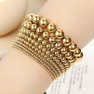 Supply cross-border Europe and the United States simple fashion beaded golden stainless steel bead bracelet 303 material elastic bracelet female