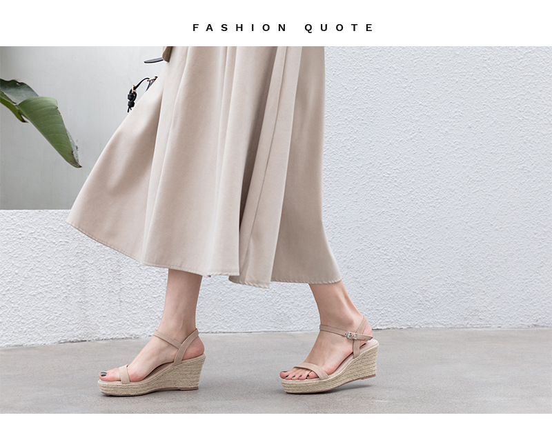 Sandal nữ quai ngang hở mũi gót cao 7 cm đế rơm — Màu đen chi tiết 8
