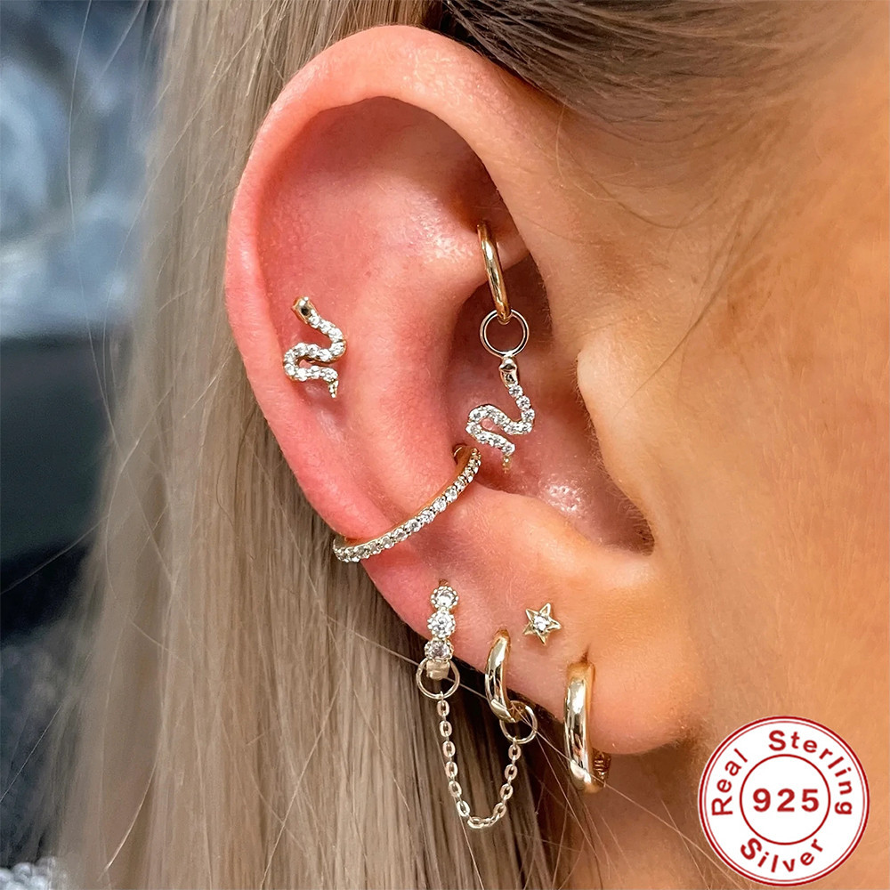 Moda clásica simple estilo ins s925 plata esterlina punción ZIRCON diamante oído anillo hebilla Pendientes