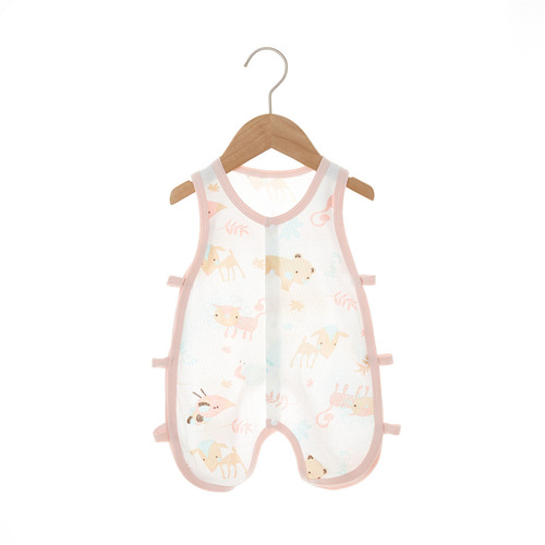 Baby one-piece summer pipa dress ultra-thin pure cotton infant newborn sleeveless lace-up backless top crawling suit