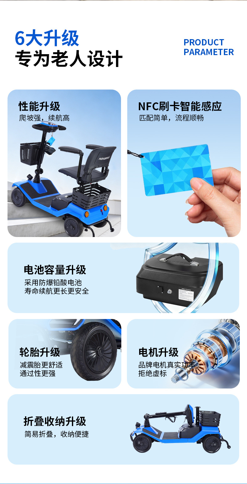 Luxury Folding Three-Wheeled Electric Scooter for the Elderly, Four-Wheeled Electric Mobility Scooter for Disabled People, Long-Range Electric Vehicle