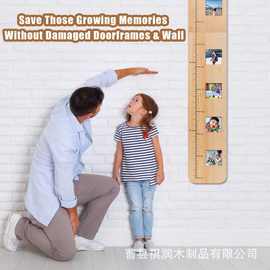 跨境木制身高尺实木带相框儿童成长记录图木制高度测量身高尺标记