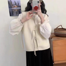 新中式国风流苏盘扣针织马甲女2024新款V领无袖开衫休闲毛衣坎肩
