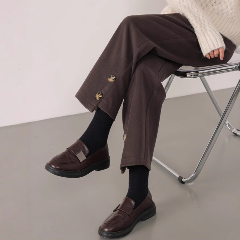 Pregnant Women's Belly Support Pants, Autumn and Winter Woolen Pants, Fashionable Casual Straight Pants for Pregnant Women, Thickeneded and Velvet Outer Wear Nine-Point Pregnancy Pants