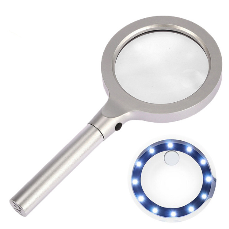 铝合金 12个LED灯85mm高清阅读放大镜 带布包 8013