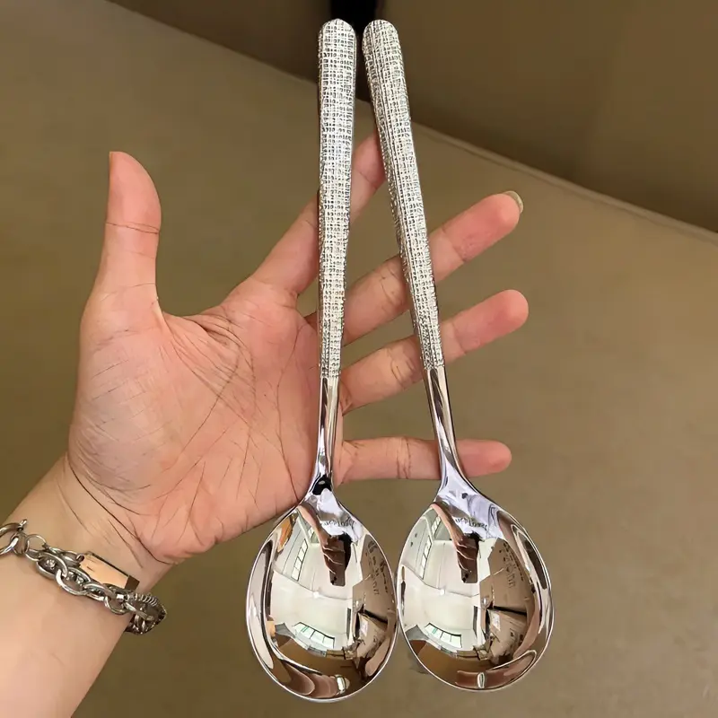 Drink 2025 New Accessible Luxury Long-Handled Soup Spoon Student Tableware Round Spoon Stainless Steel Eating Spoon Household New Style