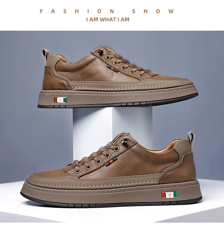 Giày sneaker nam cổ thấp dáng thường ngày, mũi tròn, đế cao su chống trượt, gót thấp 1–3 cm — Màu nâu, Màu đen chi tiết 24