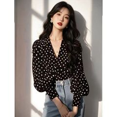 波点法式2025新款小众设计别致新春脖花气质长袖衬衫衬衣上衣