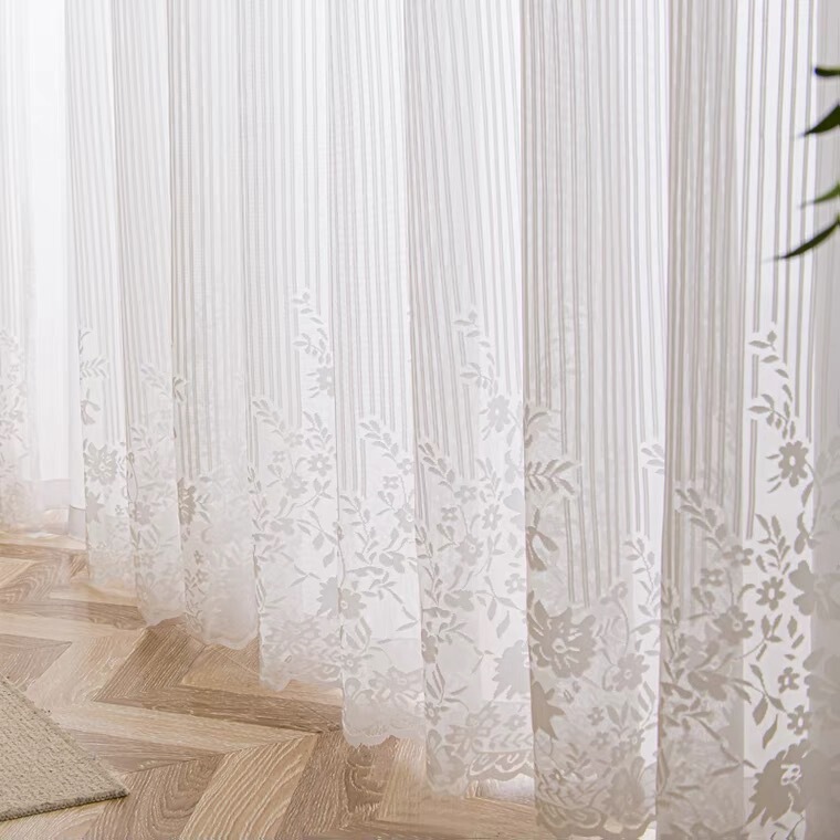 Modern Margaret American Style Window Screen Striped Floral White Yarn Garden Balcony Partition Bay Window Curtain ins Style
