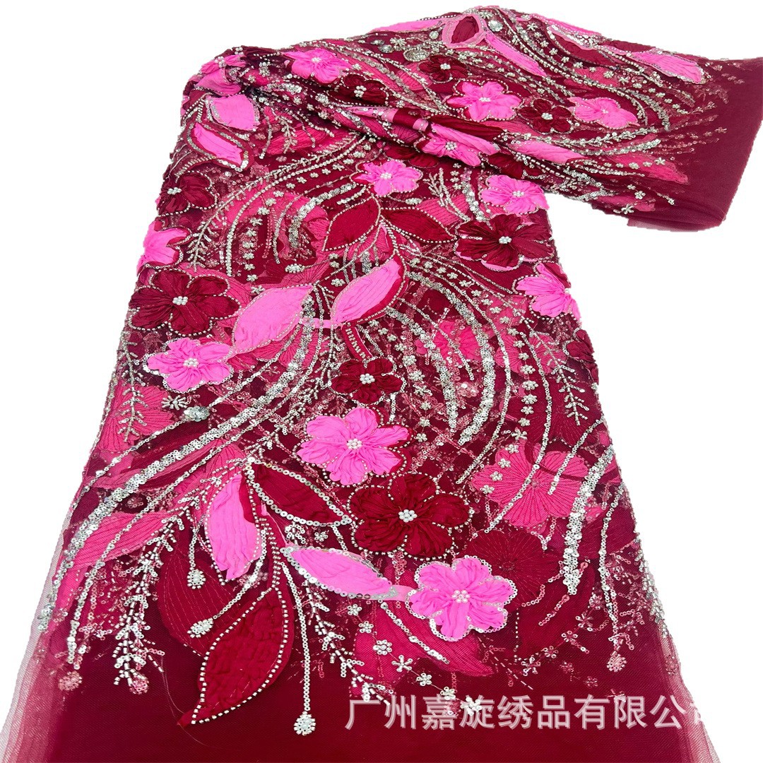 África Vietnam vestido de boda vestido de espectáculo vestido de boda con cuentas roscas bordadas de paleta tela de bordado encaje vestido de boda