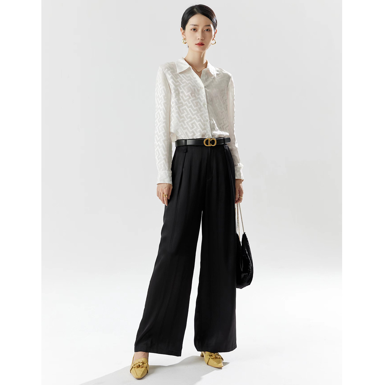 2024 Spring New Women's Black Wide Leg Pants High Waist Suit Pants Loose Mop Pants Commuter Casual Women's Trousers