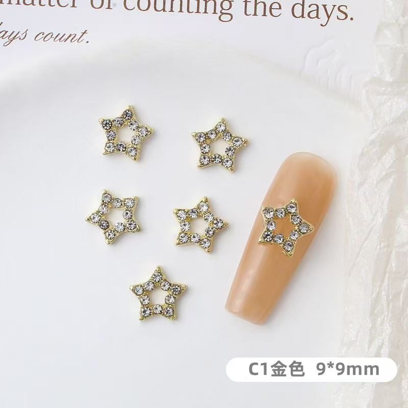 New hollow pentagram nail art accessory, shiny star full of rhinestones, alloy three-dimensional nail decoration New hollow pentagram nail art accessory, shiny star full of rhinestones, alloy three-dimensional nail decoration