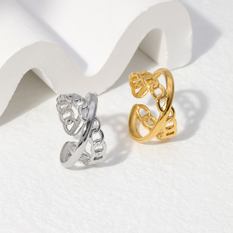 Retro Geometric Stainless Steel Plating Open Ring
