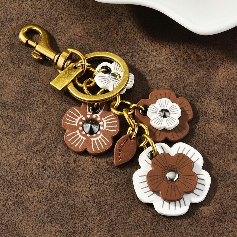 Women Flower Camellia Keychain Bag Pendant Handbag Leather Flower Keychain Vintage Aesthetic Keychain
