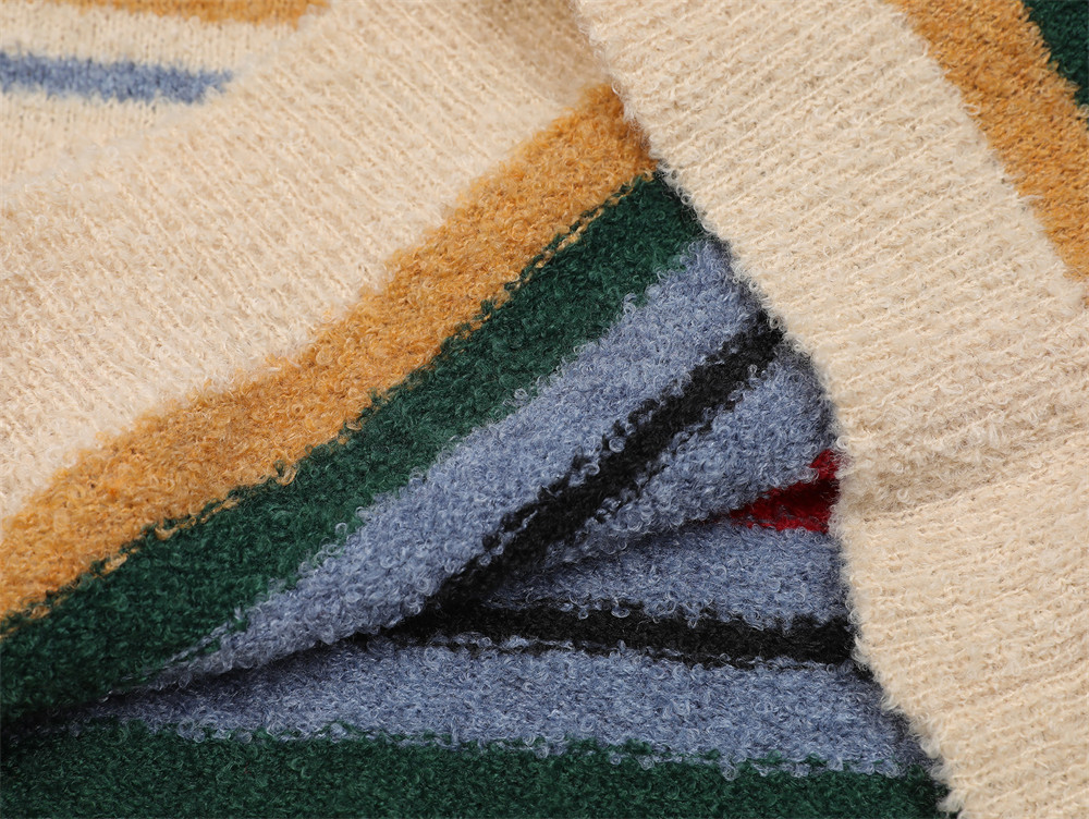 Sweter w paski z okrągłym dekoltem dla chłopców – kolorowy dzianinowy sweter, luźny krój i styl uliczny (S-XL)_voghion.com