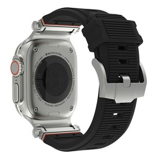 Suitable for Applewatchultra Mecha Apple Iwatchs Watch Strap Silicone Stripesd Metal Buckle S9 Strap