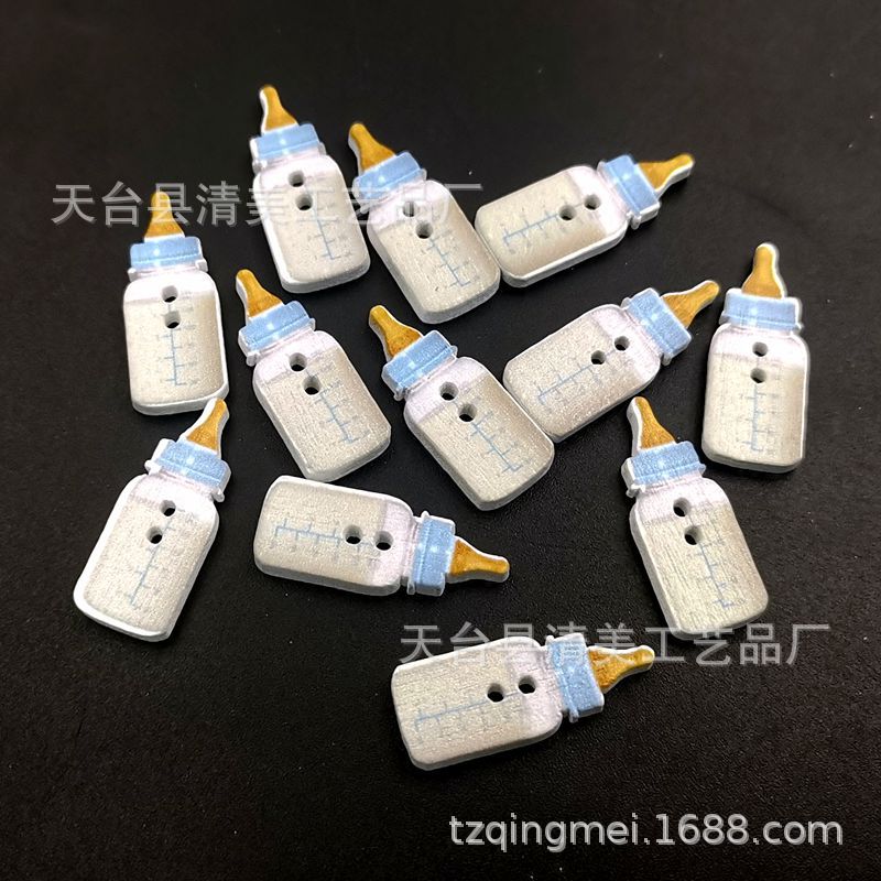 DIY fondo blanco de dibujos animados de madera fondo blanco pintado lindo pequeño biberón botón de madera 50 piezas un paquete