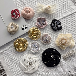 Ready-Made Handmade Beaded Crystal Diamond Five-Petal Flower Accessories Hand-Sewn Patch Corsage Hair Accessories Camellia Accessories