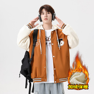Winter Hong Kong Style Baseball Suit fleece-lined Jacket Unisex Casual Top Handsome Fashionable Loose Jacket