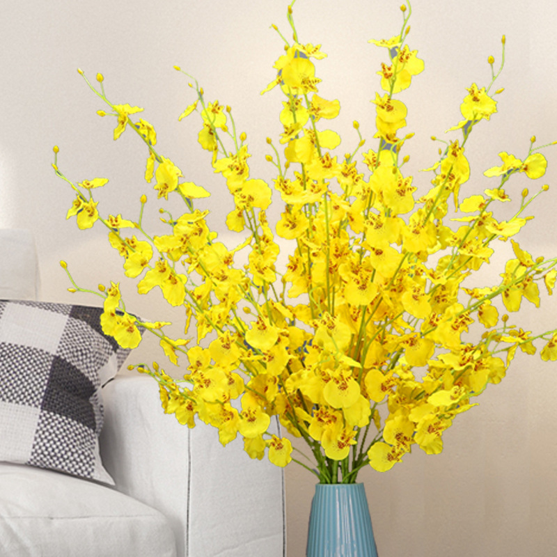北歐跳舞蘭仿真花客廳室內假花客廳擺件黃色乾花插花裝飾現代簡約