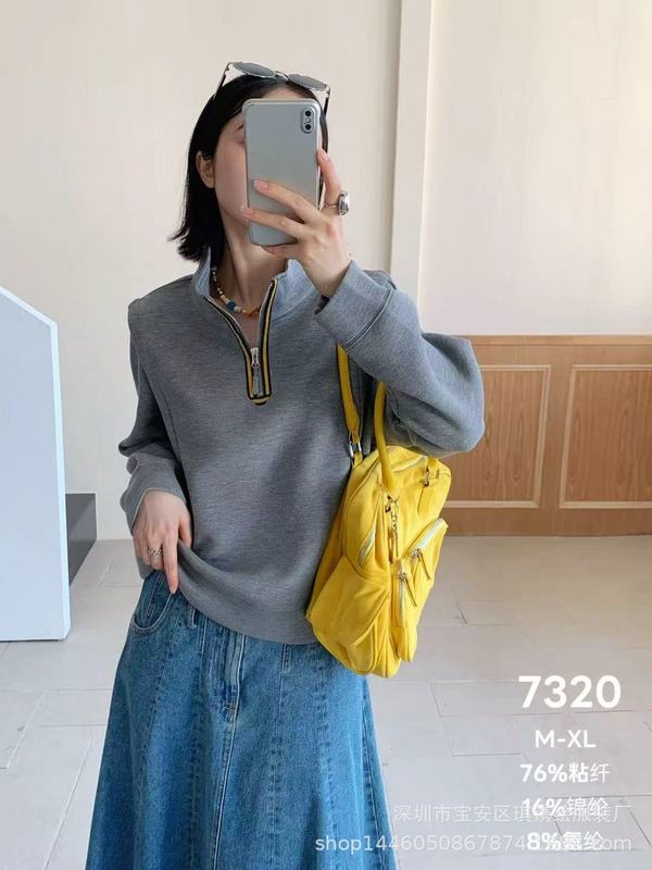 琪镌绘制半开领卫衣女秋季2025新款休闲宽松设计感撞色短款上衣潮|undefined