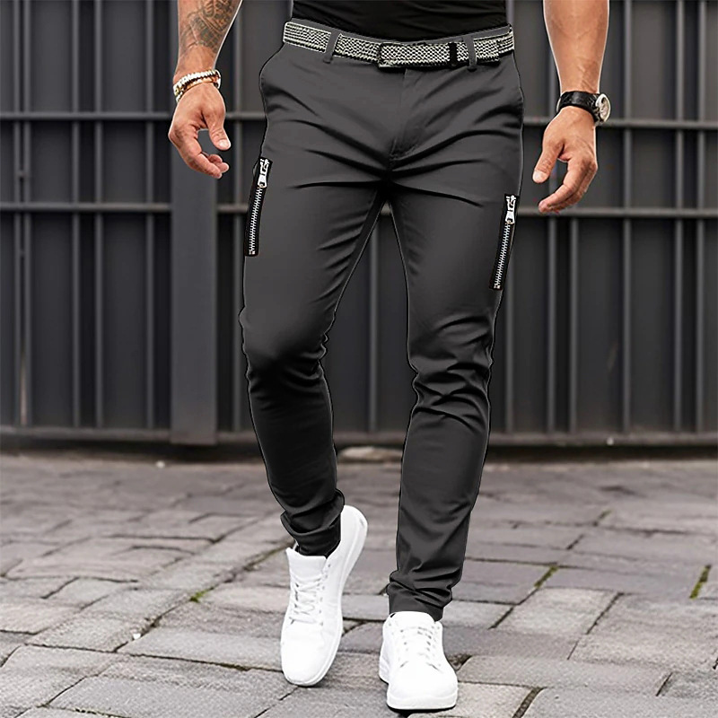 Men's Casual Pants Solid Colour Pure Cotton Leggings With Pockets_voghion.com