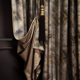 Modern Light Luxury Gold-Stamped Blackout Luxury Living Room Curtains High-End Villa High Window Living Room Bedroom Old Money Style Vintage Style